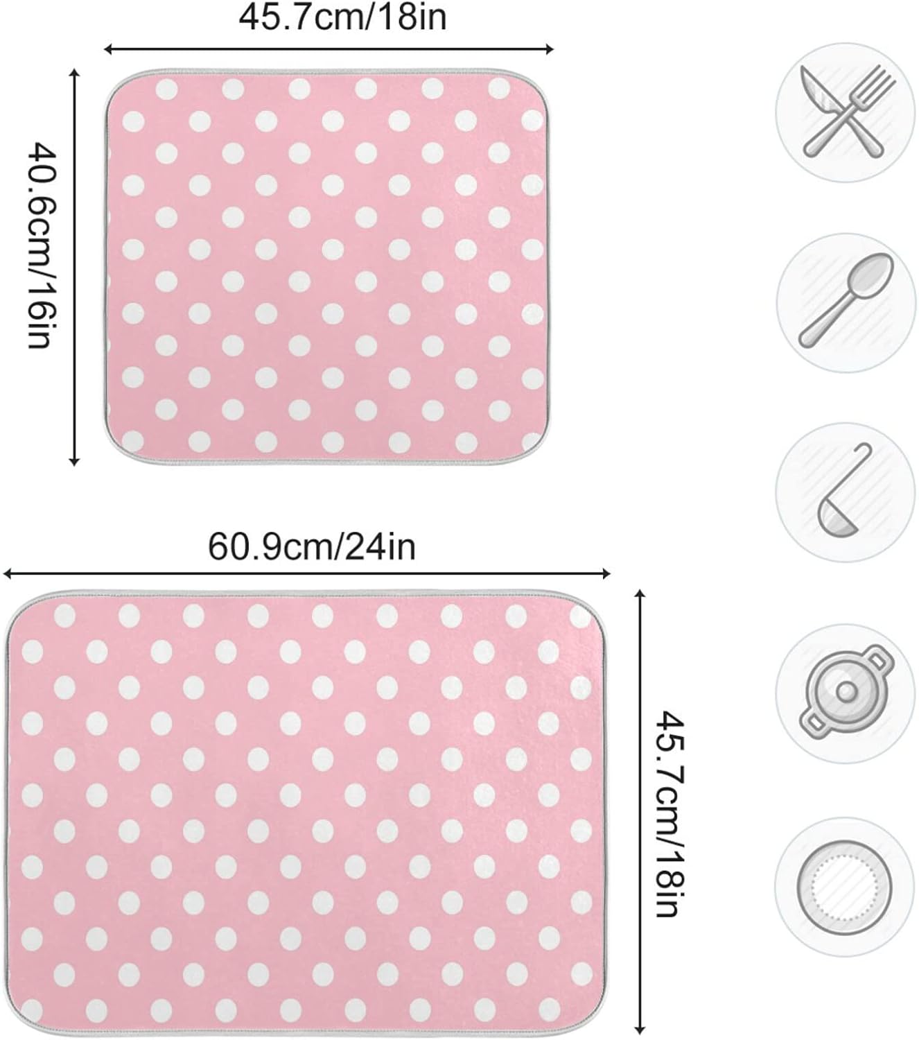 Pink White Polka Dot Dish Drying Mat for Kitchen Counter 16 x 18 Inch Absorbent Microfiber Valentines Dry Dishes Rack Mats Drainer Mat Dish Drying Pad for Countertops Decor