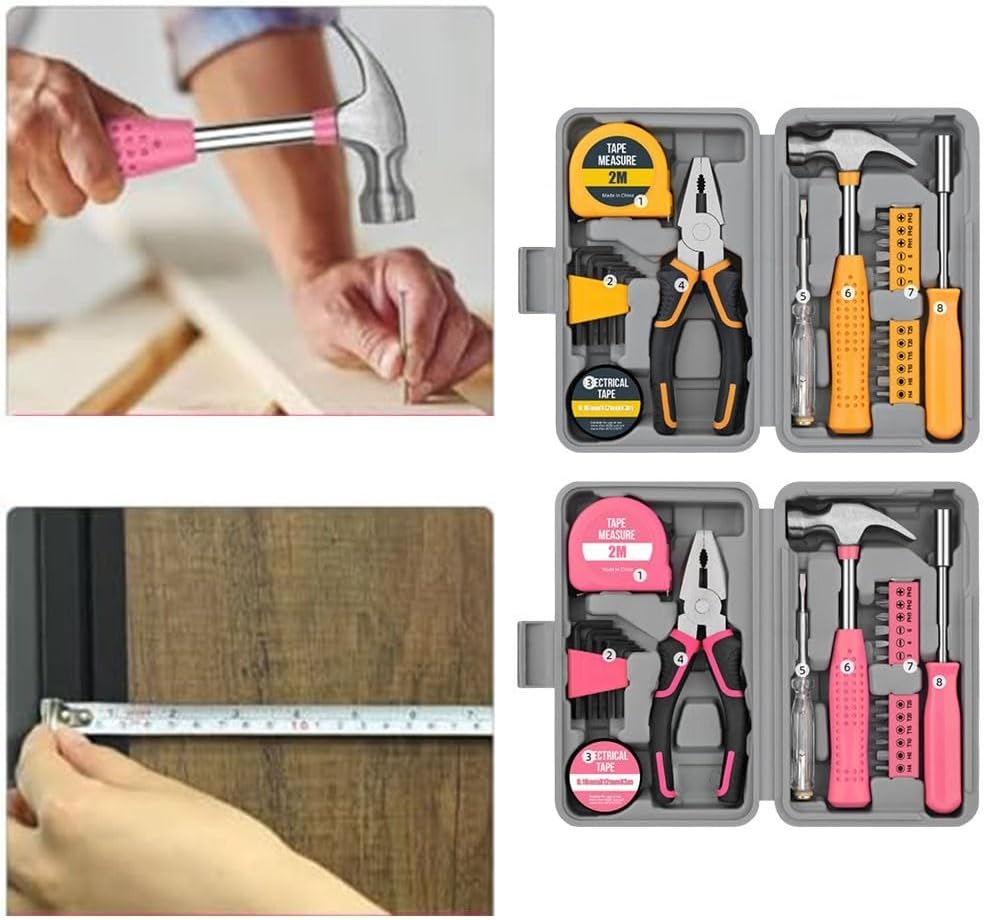 24Pc Tool Kit – Mini DIY Household Set With Bits, Essential Tools For Home Repairs & Projects(Pink)