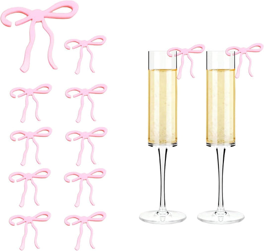 20 pcs Bow Drink Markers, Acrylic Drink Tags Bow themed Party Favors, Coquette Birthday Wedding Cocktail Party Decorations Pink Bow Party Accessories (Pink tags)