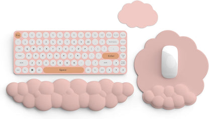 Cloud Keyboard Wrist Rest and Mouse Pad with Wrist Support Set, Ergonomic PU Leather Mouse Pads, Memory Foam Non-Slip Mousepad for Computer,Laptop, Light Pink Cloud