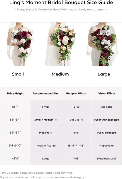 Ling's moment Pink Blue Bridal Bouquet Cascading, Dusty Rose Navy Wedding Bouquets for Bride, 13 Inch Bride Artificial Flowers Bouquets