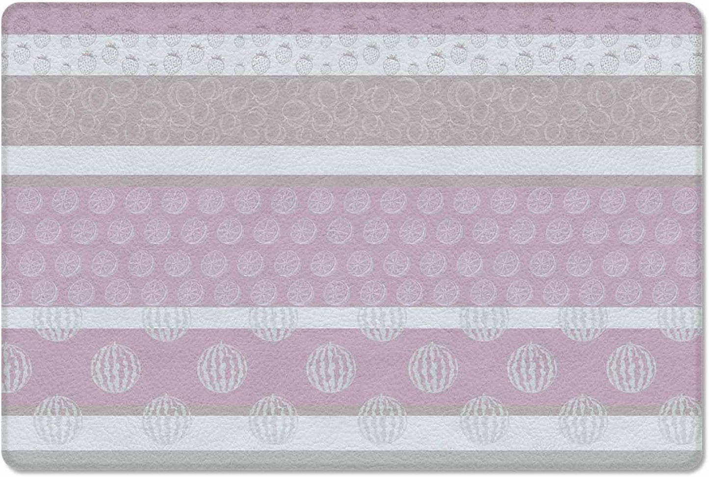 Farm Fruits Antifatigue Kitchen Bath Door Mat Cushioned Runner Rug, Watermelon Lemons Peach Pink Grey Striped Welcome Floor Sink Mat, Waterproof & Non-Slip Comfort Standing Doormat for Kitchen 24"x36"