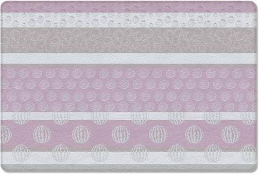 Farm Fruits Antifatigue Kitchen Bath Door Mat Cushioned Runner Rug, Watermelon Lemons Peach Pink Grey Striped Welcome Floor Sink Mat, Waterproof & Non-Slip Comfort Standing Doormat for Kitchen 24"x36"