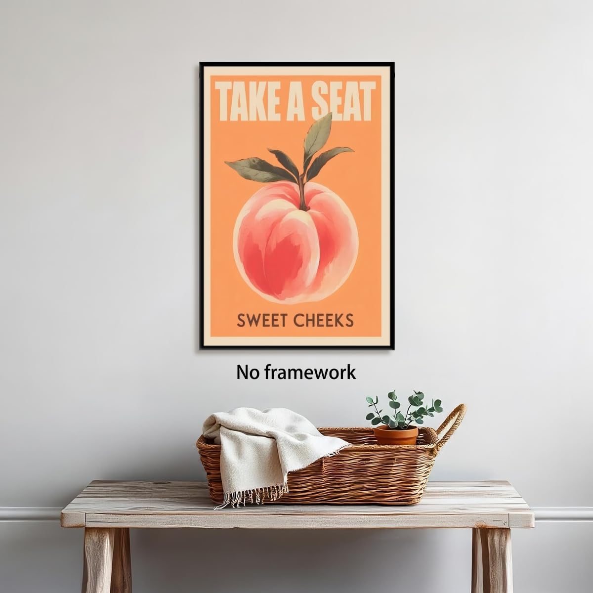 Take a Seat Sweet Cheeks Poster Funny Bathroom Wall Decor Peach Art Retro Sayings Pictures Canvas Print Trendy Fruit Painting Fun Bedroom Toilet Restroom Home Decor 8x12inch Unframed