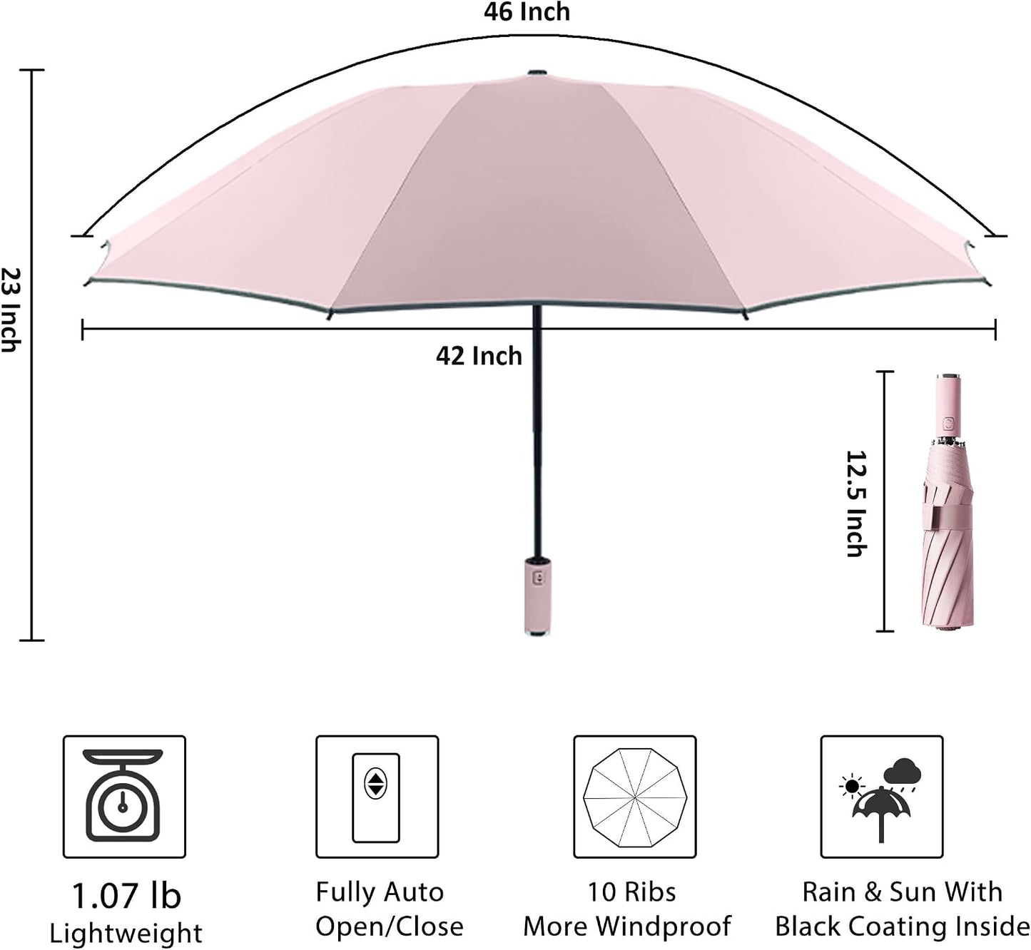 BAODINI Inverted UV Umbrella for Rain and Sun Medium Size UPF 50+ Rverse Compact Umbrella Auto Open Close