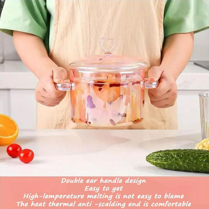 1.5L / 53 fl. oz. Clear Glass Pot with Lid Saucepan Heat Resistant Glass Stove and Pan with Lid Soup, Milk, Baby Food, Pasta (68oz/2000ml pink)