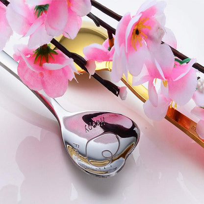 7 Stainless Steel Heart & Dessert Spoons - Rose Gold