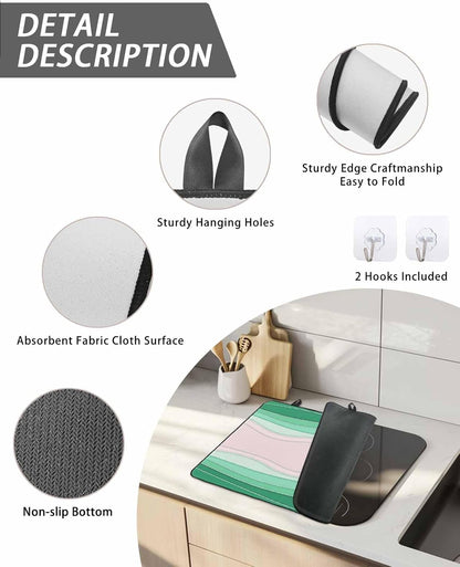 Stove Top Covers for Electric Stove, Green Stripes Induction Cooktop Cover Protector, Light Pink Ombre Simple Abstract Lines Range Mat for Glass Top Stove, Dish Drying Mat Kitchen Countertop, 28"x20"