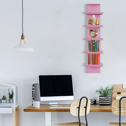 YEXEXINM 5 Tier Wall Shelf Unit - Narrow Smooth Laminate Finish - Vertical Column Wall Decor Mount Floating Storage Home Decor Organizer Tall Tower Utility Shelf for Bedrooms, Living Rooms(Pink)…