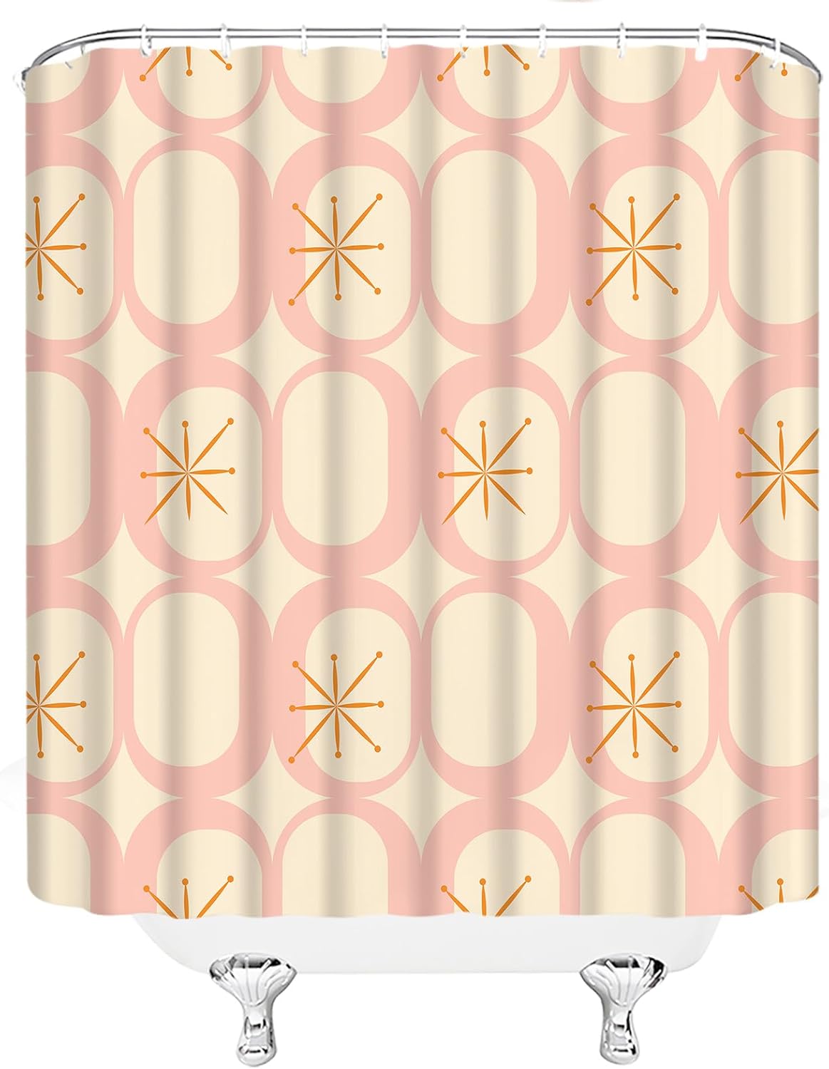 Mid Century Shower Curtain Modern Abstract Atomic Round Squares Retro 50s Geometric Bathroom Decor Polyester Curtains with Hooks
