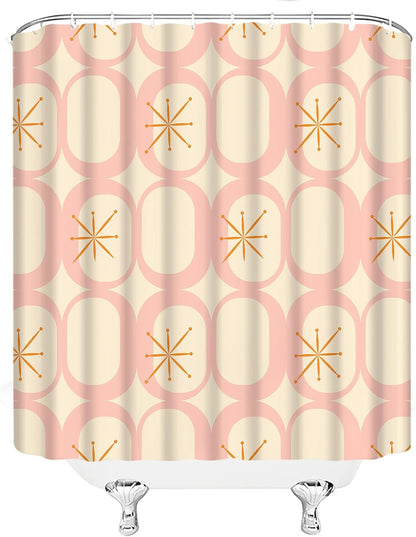 Mid Century Shower Curtain Modern Abstract Atomic Round Squares Retro 50s Geometric Bathroom Decor Polyester Curtains with Hooks