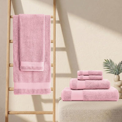 100% Organic Cotton Bath Towel Set | 700 GSM Plush 6-Piece Premium Towel Set GOTS Certified, 2 Bath Towels, 2 Hand Towels & 2 Washcloths - Dusty Pink