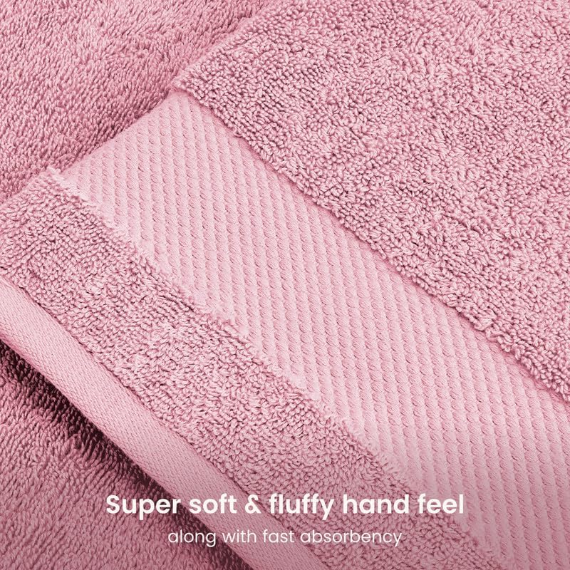 100% Organic Cotton Bath Towel Set | 700 GSM Plush 6-Piece Premium Towel Set GOTS Certified, 2 Bath Towels, 2 Hand Towels & 2 Washcloths - Dusty Pink