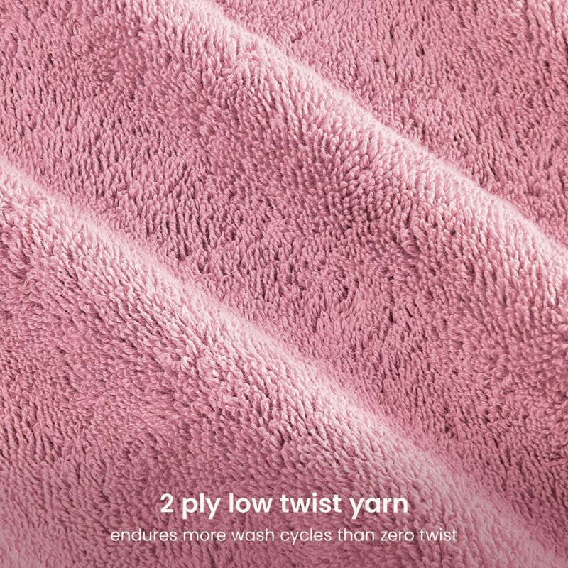 100% Organic Cotton Bath Towel Set | 700 GSM Plush 6-Piece Premium Towel Set GOTS Certified, 2 Bath Towels, 2 Hand Towels & 2 Washcloths - Dusty Pink