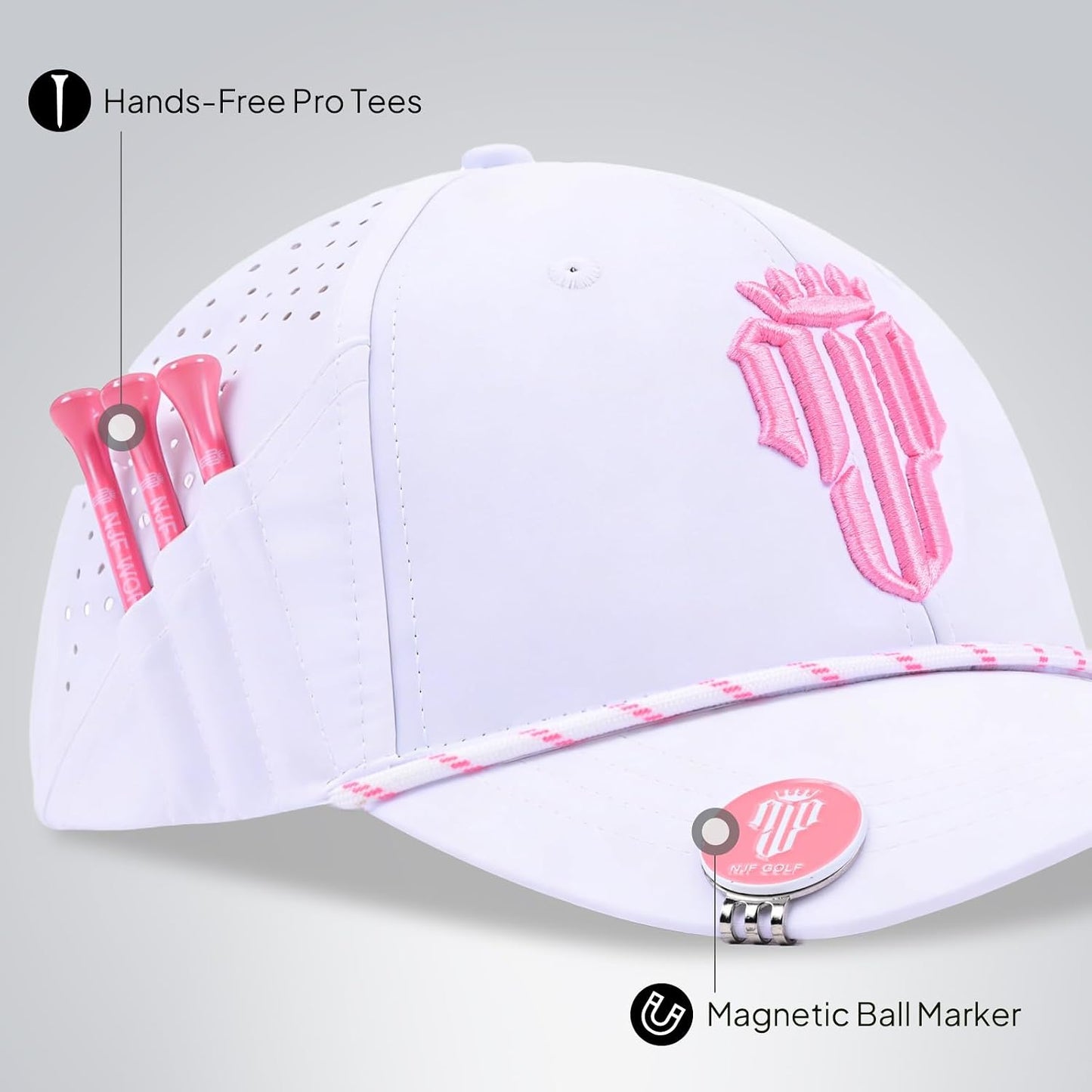 NJF Golf Hat for Women with Tee Holder & Magnetic Ball Marker | Adjustable High Ponytail Friendly Hat | UPF 50+ UV Sun Protection | Lightweight and Breathable Sports Cap