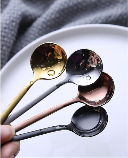 Serving Spoons Creative Metal Coffee Spoon Stainless Steel Dessert Small Round Golden Stirring Family Use Soup 4 Pieces(Pink)