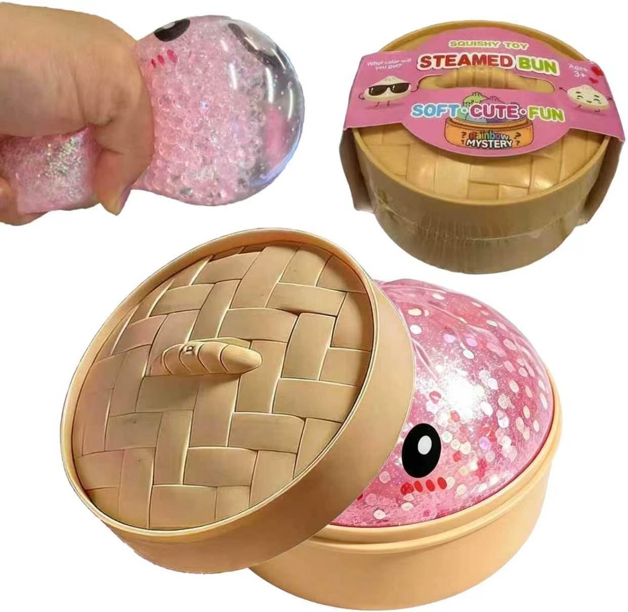 Mystery Glitter Dumpling Squishies Box, Soft Squeeze Slow Rising Decompression Sensory Glitter Dumpling Squishies Toys for Anxiety Relief Fidget.(Pink Glitter)