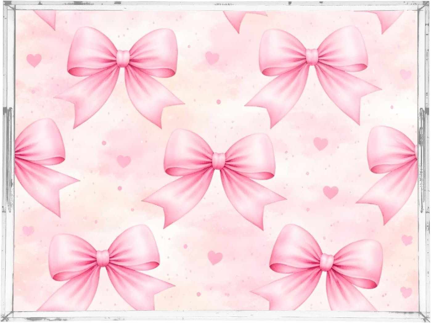 Bows Light Pink Serving Tray 12" x 16" Acrylic Trays with Handles Decorative Serving Platter for Coffee, Breakfast in Bed, Dinner, Appetizers, Patio, Party