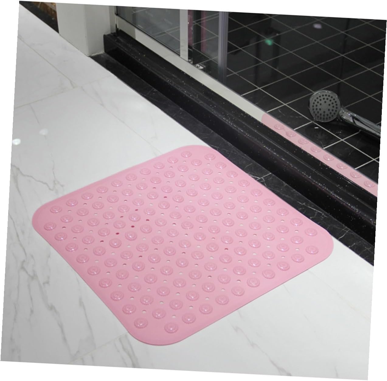 Non-Slip Bath Rug Mat Dots Suction Cups 48x48cm Bath Mat for Shower Pink