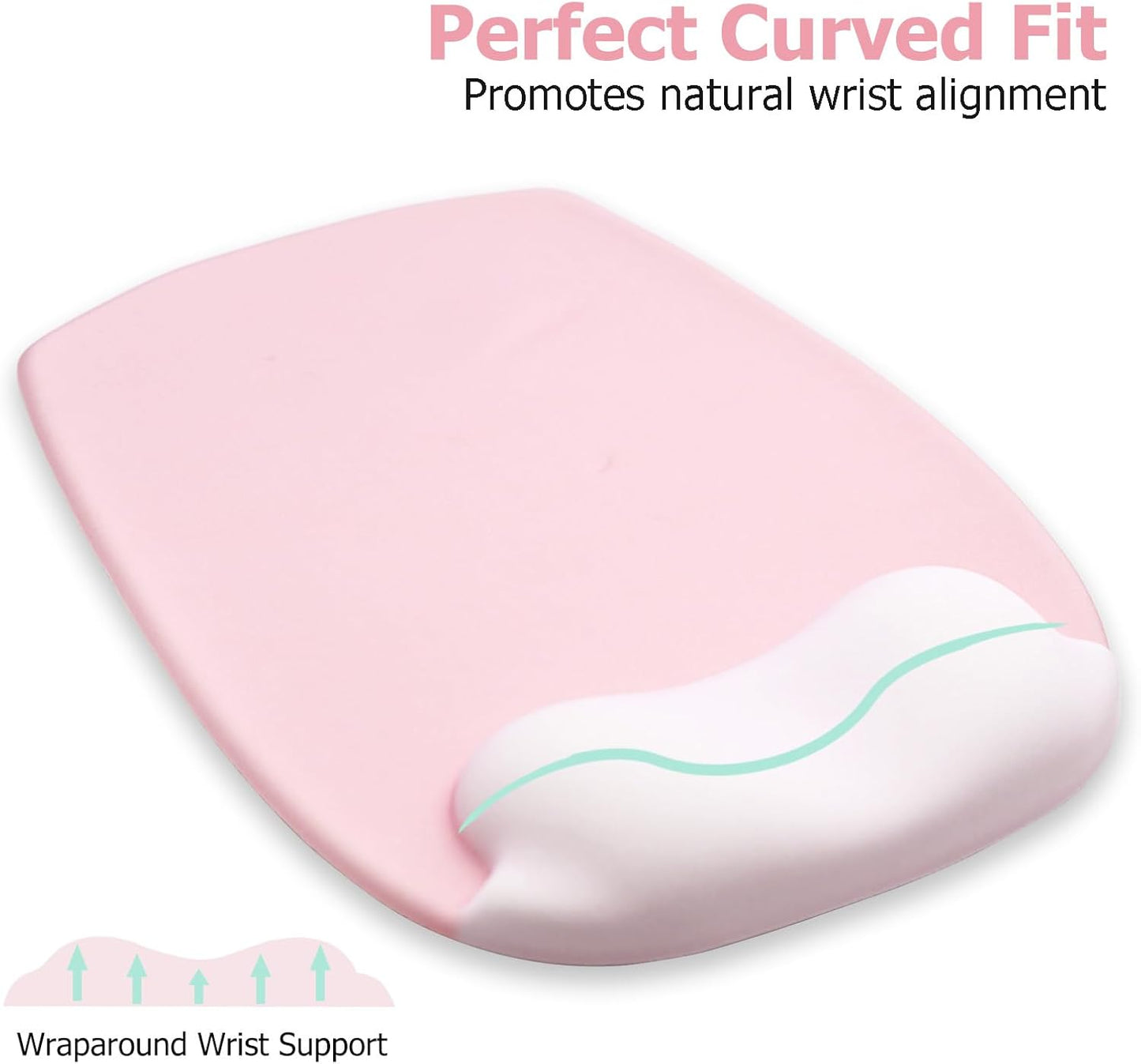 Ergonomic Mouse Pad with Wrist Rest, Gel Mousepad with Wrist Support, Premium Lycra Fabric, Non-Slip PU Base, Ideal for Laptop & Desktop, Home & Office & Gaming, Desk Accessories, Pastel Pink