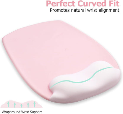 Ergonomic Mouse Pad with Wrist Rest, Gel Mousepad with Wrist Support, Premium Lycra Fabric, Non-Slip PU Base, Ideal for Laptop & Desktop, Home & Office & Gaming, Desk Accessories, Pastel Pink