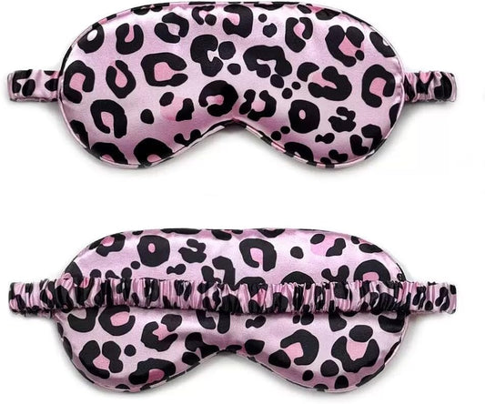 2 Pack Sleep Mask,Silk Eye Mask for Night Sleeping Office Travel, Blindfold with Adjustable Strap for Men Women (Pink Leopard)