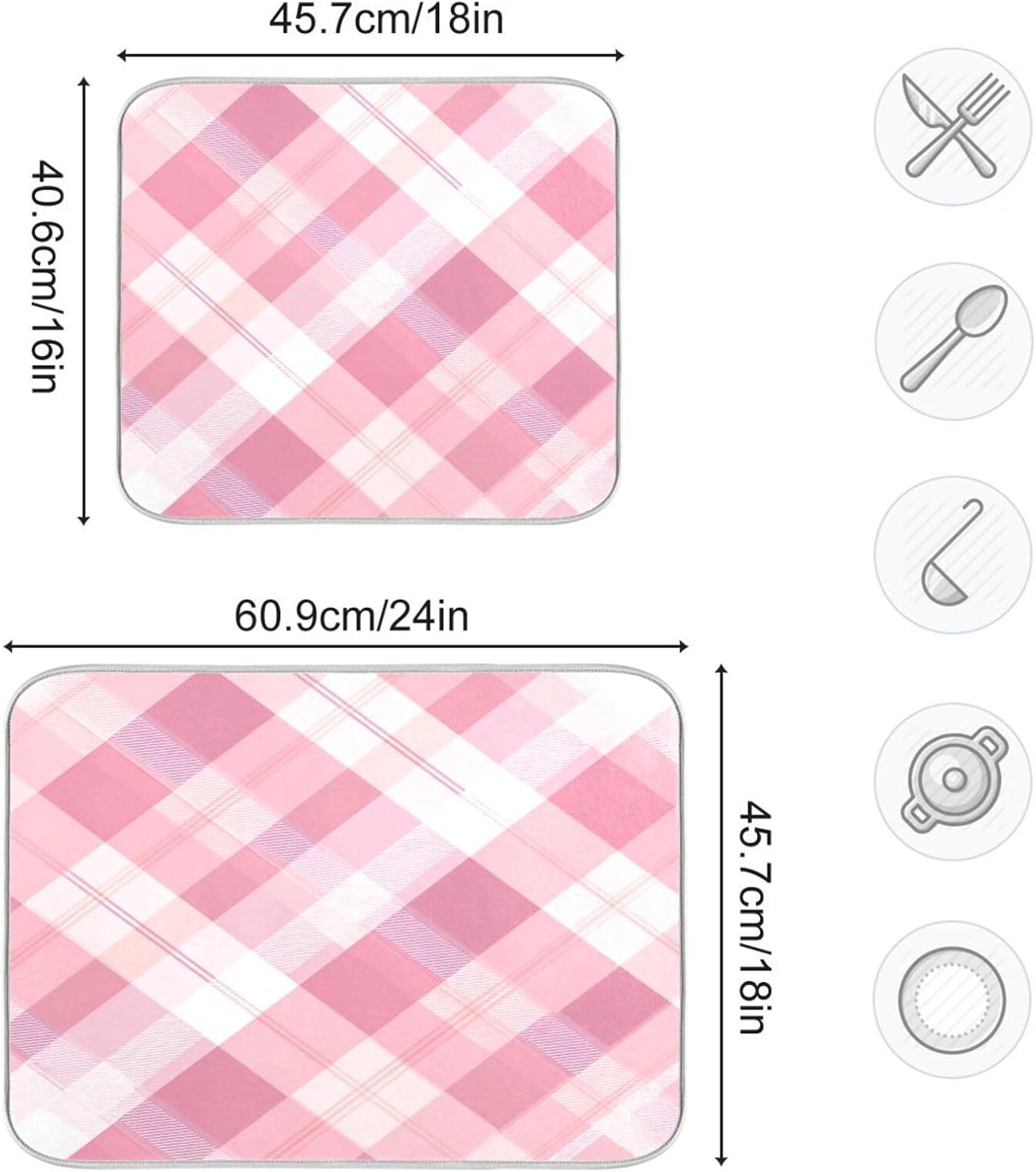 Dish Drying Mat for Kitchen Counter Absorbent Quick Dry Foldable Washable Coffee Bar Mat Dish Drying Pad 18x24 Pinks White Beige Checkered Pattern