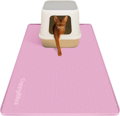 Large Cat Mat for Litter Box, 34"x22" Waterproof Silicone Mat with Litter Trapping, Easy Clean & Non-Slip Floor Pad for Indoor Cats, Pink