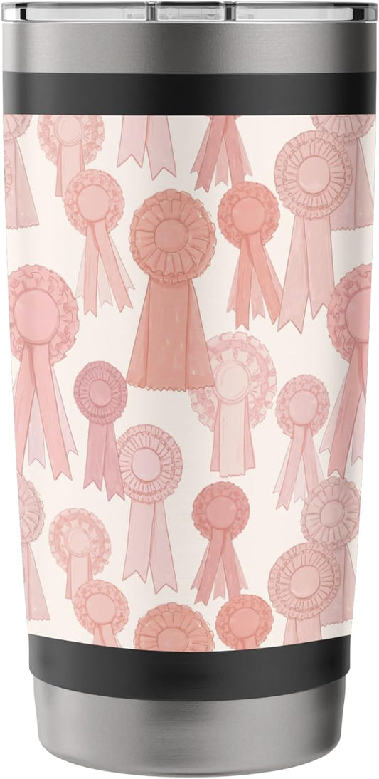 Coral Coquette Rosette Peach Bow Ribbon Pattern Stainless Steel Insulated Tumbler