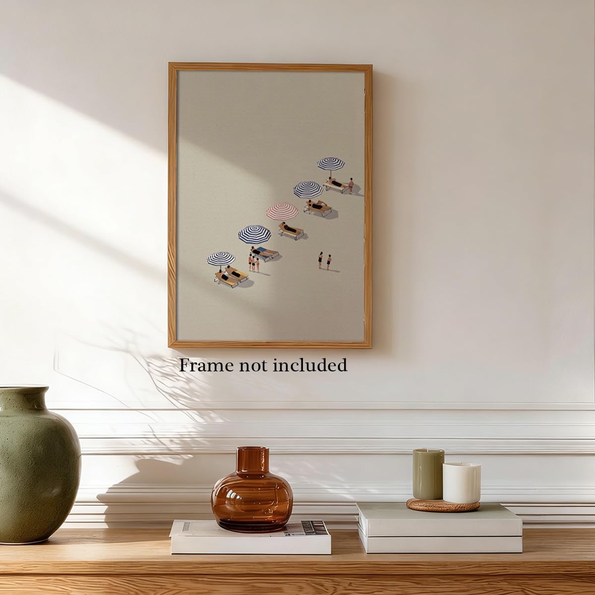 Summer Beach Canvas Wall Art, Pastel Pink Blue Umbrella Coastal Poster, Relaxing Seaside Sunbath Beachy Scene Wall Decor, Minimalist Beach Lover Gift Print for Bedroom 12x16in Unframed