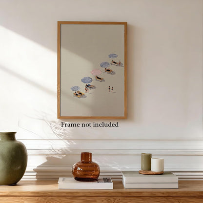 Summer Beach Canvas Wall Art, Pastel Pink Blue Umbrella Coastal Poster, Relaxing Seaside Sunbath Beachy Scene Wall Decor, Minimalist Beach Lover Gift Print for Bedroom 12x16in Unframed