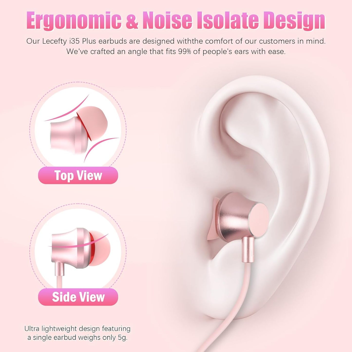 Lecefty Neckband Bluetooth Headphones, 200H Extra Long Playtime Wireless Stereo Neckband Earbuds with Microphone, Waterproof Balanced Armature Drivers in Ear Headset for Sports/Workout (Pink-Purple)