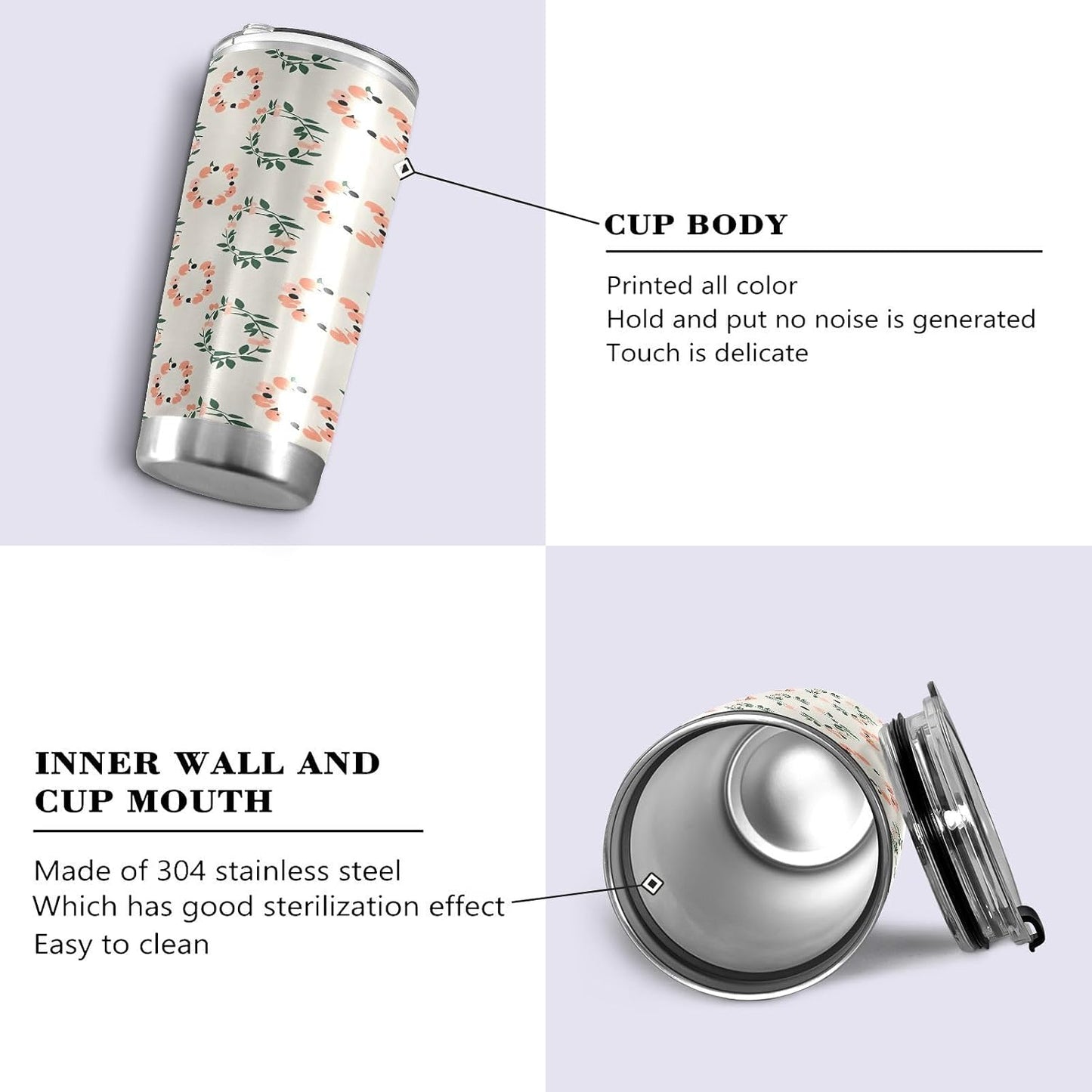 Peach Wreath Pattern 11oz Tumbler with Lid, Stainless Steel Vacuum Insulated Travel Mug, Double Wall Leakproof Coffee Cup, Travel Flask Includes 2 Straws for Hot and Cold Drinks