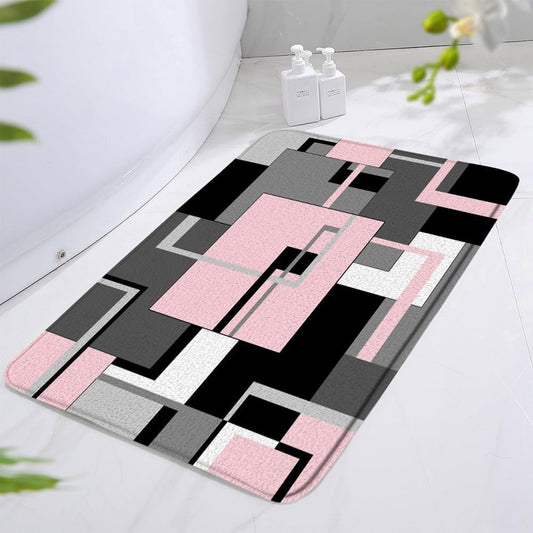 Geometric Bath Mat Black White and Gray Abstract Minimalist Line Geometry Mid Century Bathroom Rugs Shower Mat Bedroom Kitchen Carpet 24x47 Inch