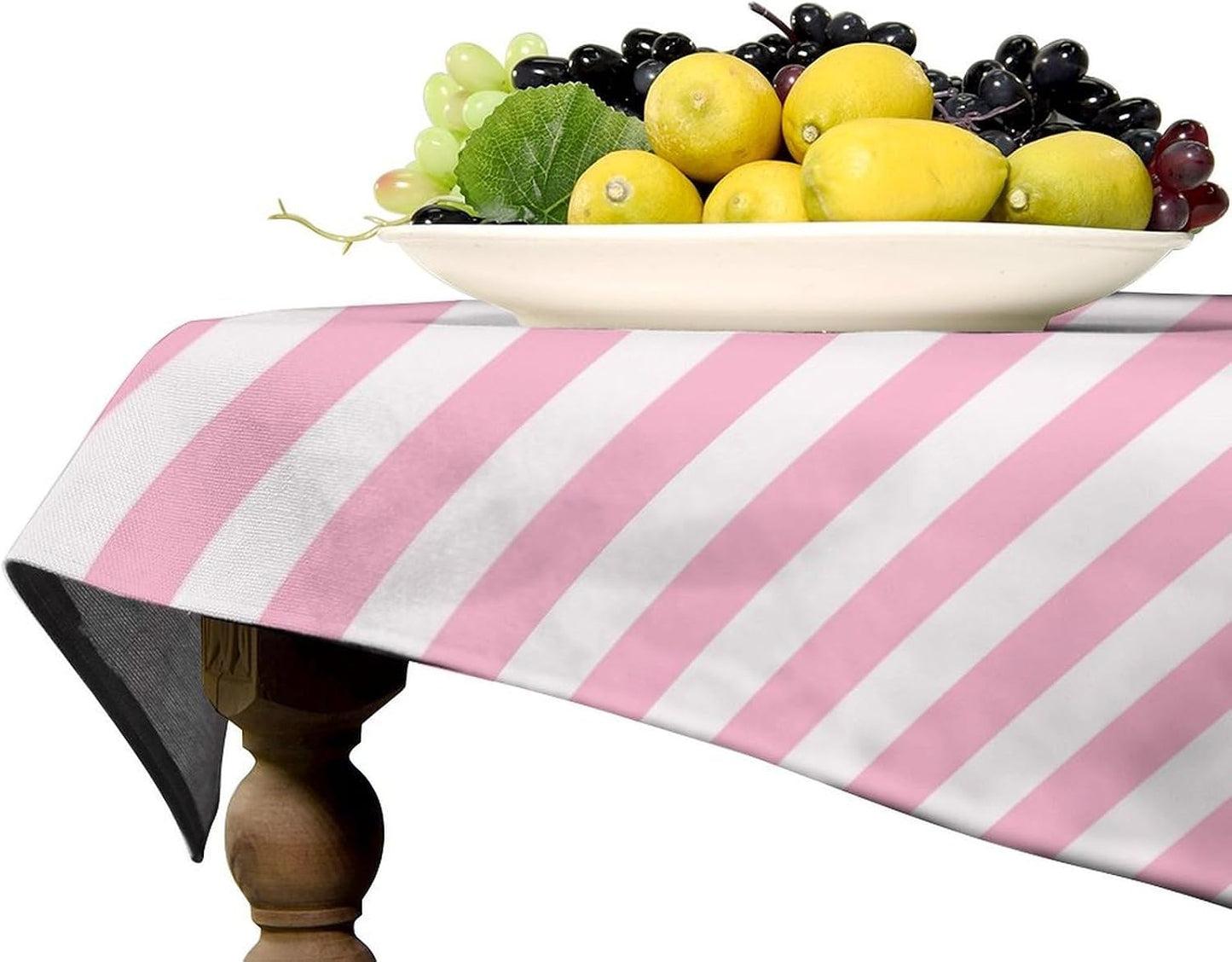 Stripe Tablecloths Vertical Pink White Striped Pattern Design Print Table Cover for Home Party Dining Room Kitchen Decor, 55x75in【Rectangle】