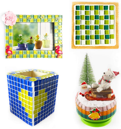 Mosaic Tiles 225 Pieces / 200 g Pack of Crystal Glass Mosaic Mosaic Tile Supplies for Home Decoration, DIY Crafts, Plates, Picture Frames, Flowerpots – 1x1 cm Square Tiles (Pink Green Gray)