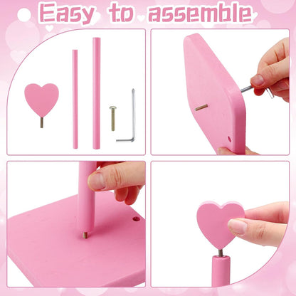 Leinuosen Valentines Day Pink Heart Paper Towel Holder Cute Heart Wooden Paper Towel Holder Pink Bathroom Countertop Accessories Kitchen Roll Stand Organizer Standing Apartment Decor Housewarming Gift