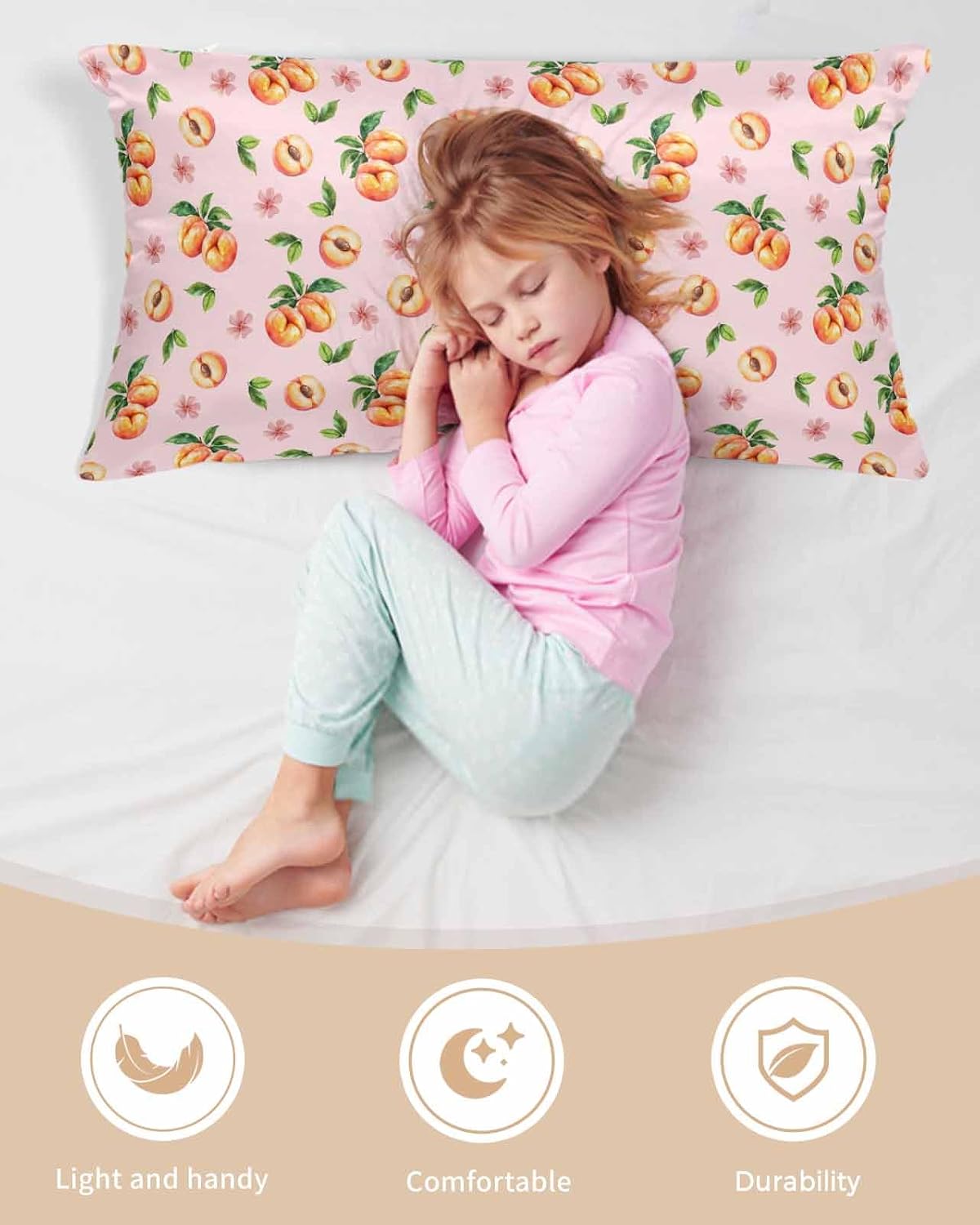 Peaches Pink Satin Pillowcase for Hair and Skin with Zipper, Soft Breathable Cooling Silk Pillow Cases, Summer Fruit Country Flowers Watercolor Throw Pillow Covers King Size 20''x40''