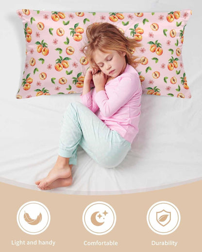 Peaches Pink Satin Pillowcase for Hair and Skin with Zipper, Soft Breathable Cooling Silk Pillow Cases, Summer Fruit Country Flowers Watercolor Throw Pillow Covers King Size 20''x40''