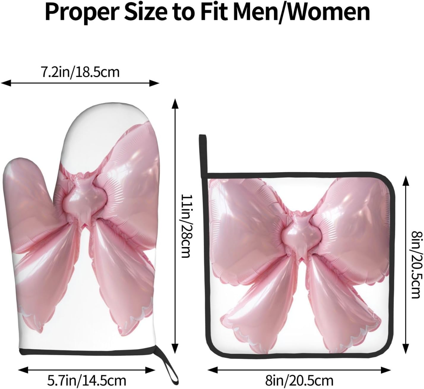 Light Pink Bow Balloon Oven Mitts and Pot Holders Sets,Heat Resistant Potholder Kitchen Decor for Cooking Baking BBQ, Oven Glove Set