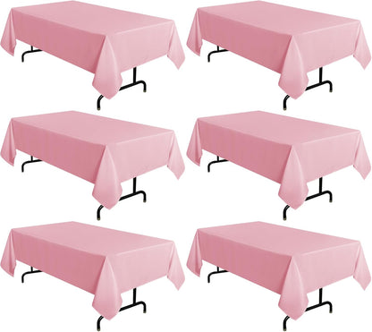 sancua 6 Pack Pink Tablecloth 60 x 102 Inch, Rectangle Table Cloth for 6 Feet Tables - Stain and Wrinkle Resistant Washable Polyester Table Cover for Dining Tables, Valentines Parties
