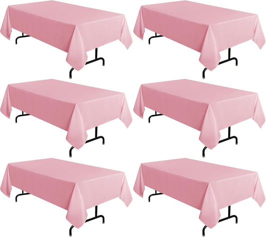 sancua 6 Pack Pink Tablecloth 60 x 102 Inch, Rectangle Table Cloth for 6 Feet Tables - Stain and Wrinkle Resistant Washable Polyester Table Cover for Dining Tables, Valentines Parties