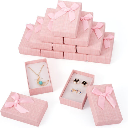 Craftdady 12 pcs Jewelry Gift Box Set Empty Packaging Cases with Bowknot Rectangle Cardboard Paper Jewelry Boxes with Lid for Necklaces Rings Earrings Pendants Displaying (Pink)