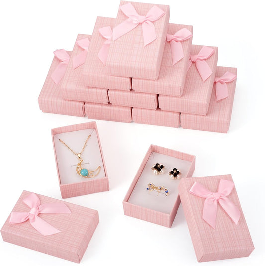 Craftdady 12 pcs Jewelry Gift Box Set Empty Packaging Cases with Bowknot Rectangle Cardboard Paper Jewelry Boxes with Lid for Necklaces Rings Earrings Pendants Displaying (Pink)