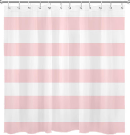 LB Pink Striped Shower Curtain Pink and White Bathroom Decor - Polyester Fabric 72x72 Inch with 12 Hooks, Modern Minimalist Stripe Bathroom Curtain Design for Bathtub/Shower