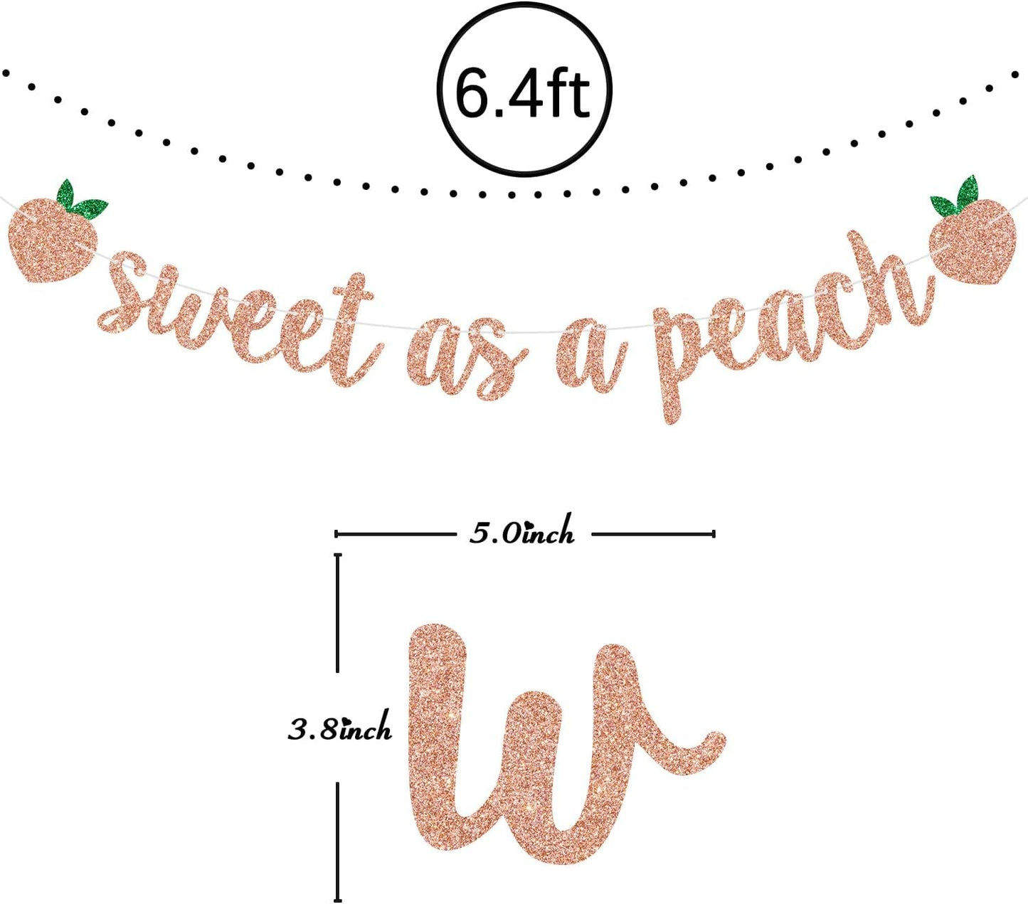 Rose Gold Glitter Sweet as a Peach Banner, Peach Theme Baby Shower, Girl Birthday Party, Bridal Shower and Summer Party Supplies