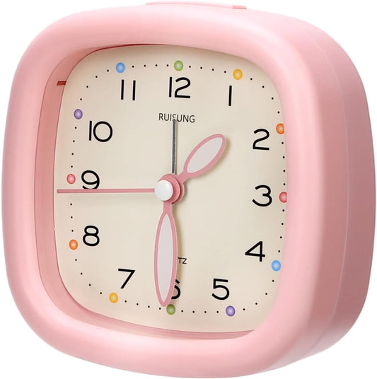 Simple Fashion Square Clock, Cute Student Alarm Clock with Colorful Dial, Easy to Set, for Kids,Teens and Nice Bedroom Decor(Pink)