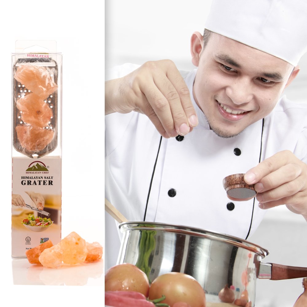 Himalayan Chef Grater with 3 Pink Salt Chunks, 6 Oz, Salt Chunks With Stainless Steel Grater