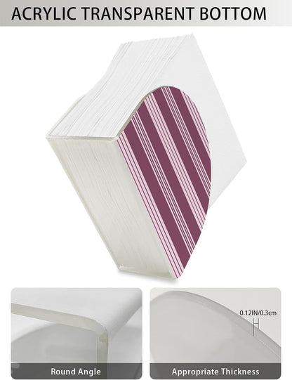 Napkin Holder Pink Plum Stripes Standing Napkin Dispenser Tissue Organizer 1 Pack Horizontal Striped Lines Acrylic Paper Napkin Holders for Table Kitchen Dining Cocktail Party Cafe Bar Bathroom