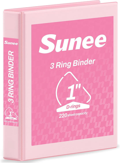 SUNEE 3 Ring Binder, 1 Inch D Ring, Clear View PVC-Free (Fit 8.5x11 Inches), Pink, 1 Pack
